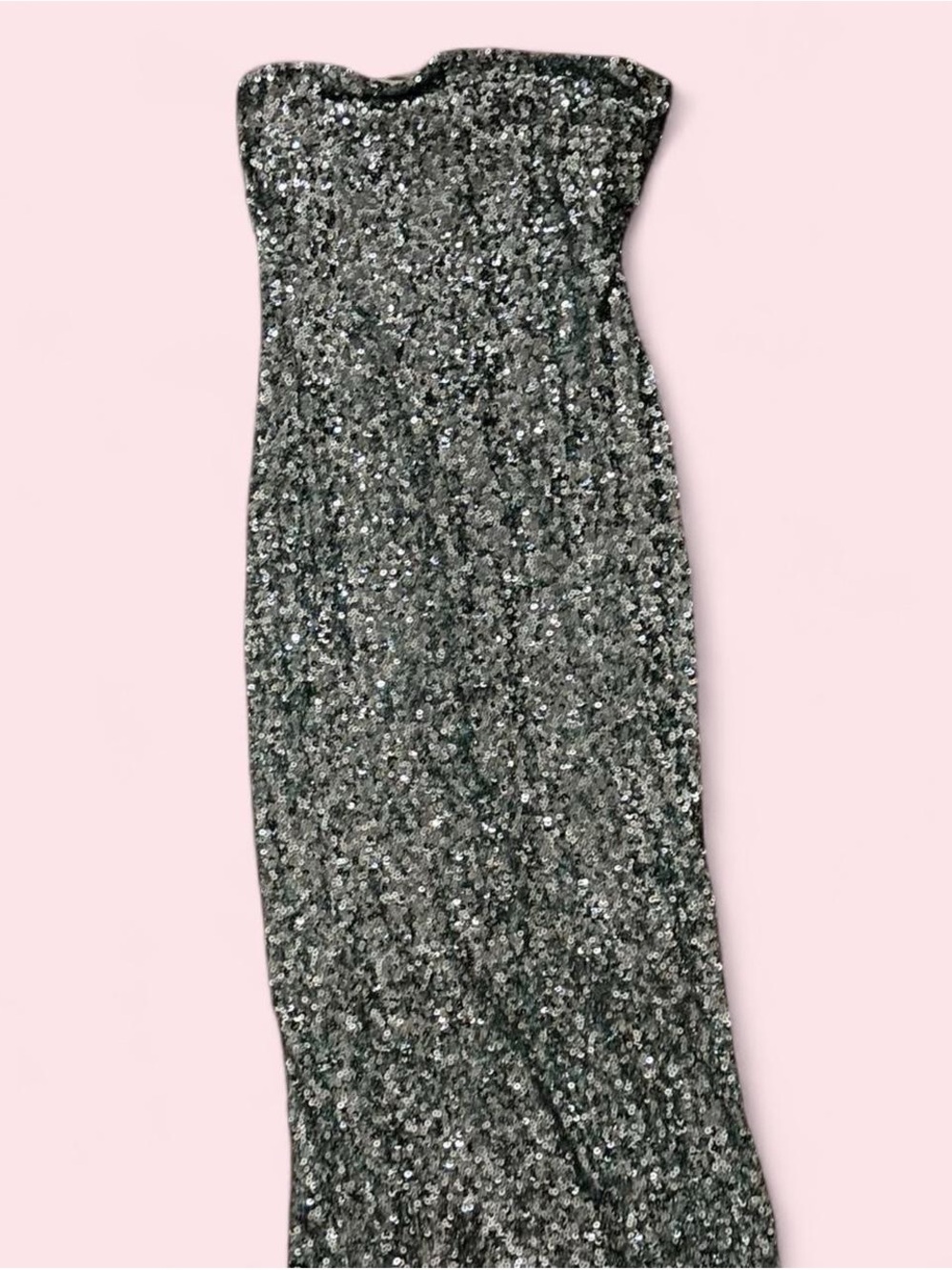 Fashion Nova Silver Strapless Sequin Gown